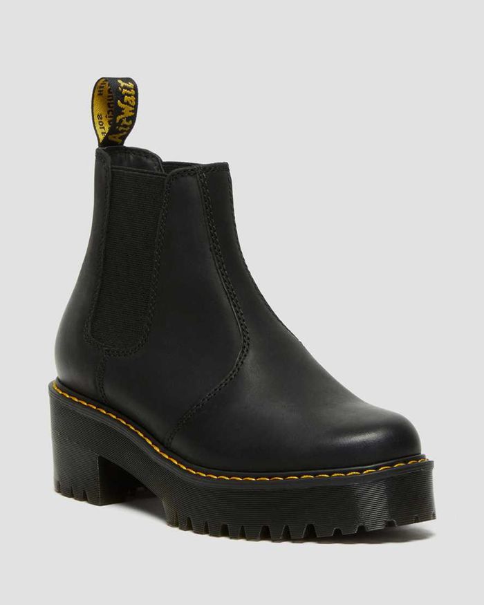 Dr Martens Chelsea Boots Dame Svart Rometty Wyoming Læder Platform 8572KDTGB